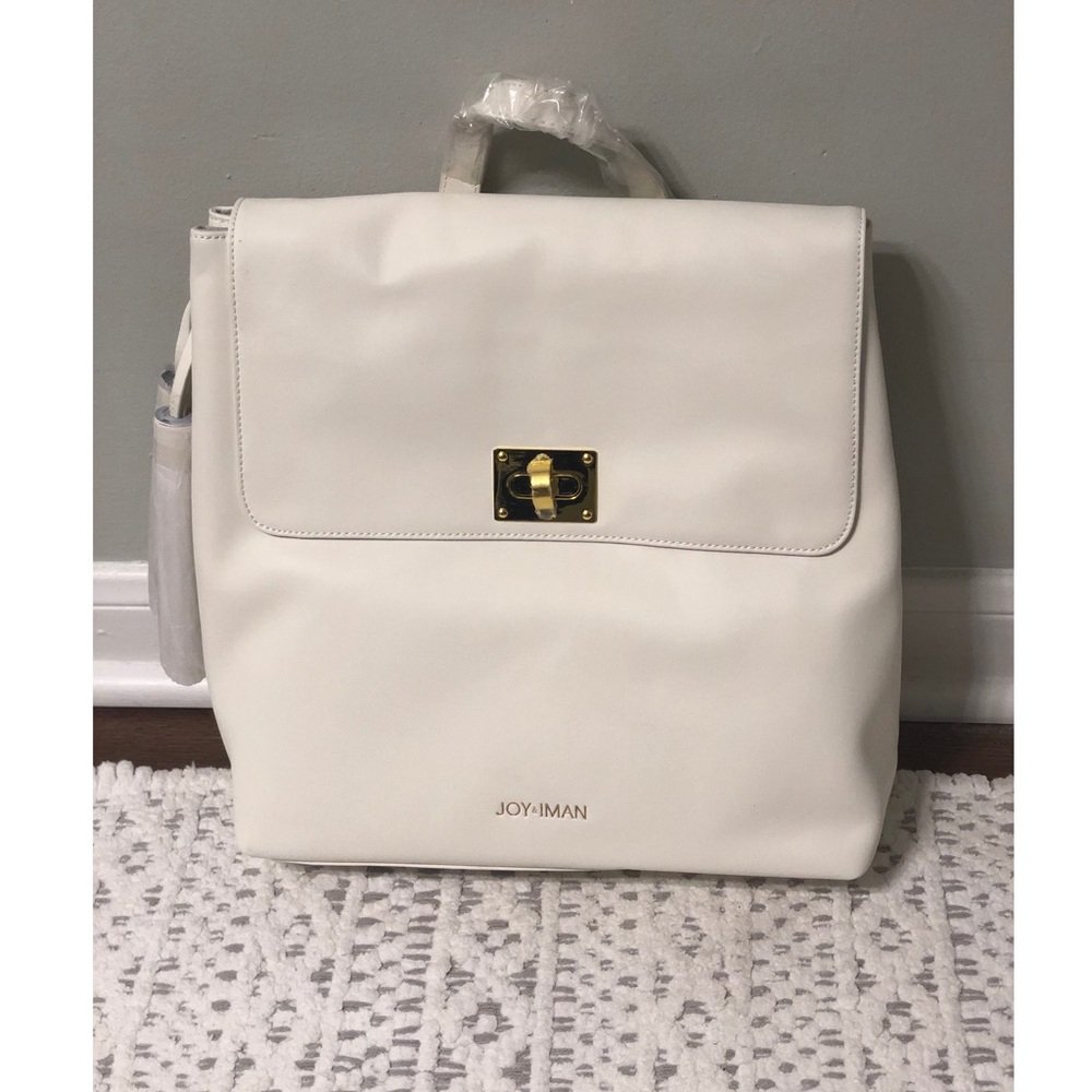 NEW Joy & Iman Cream Leather Tassel Backpack